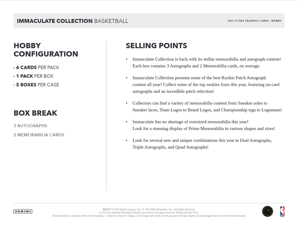 2022-23 Panini Immaculate Basketball Hobby Box
